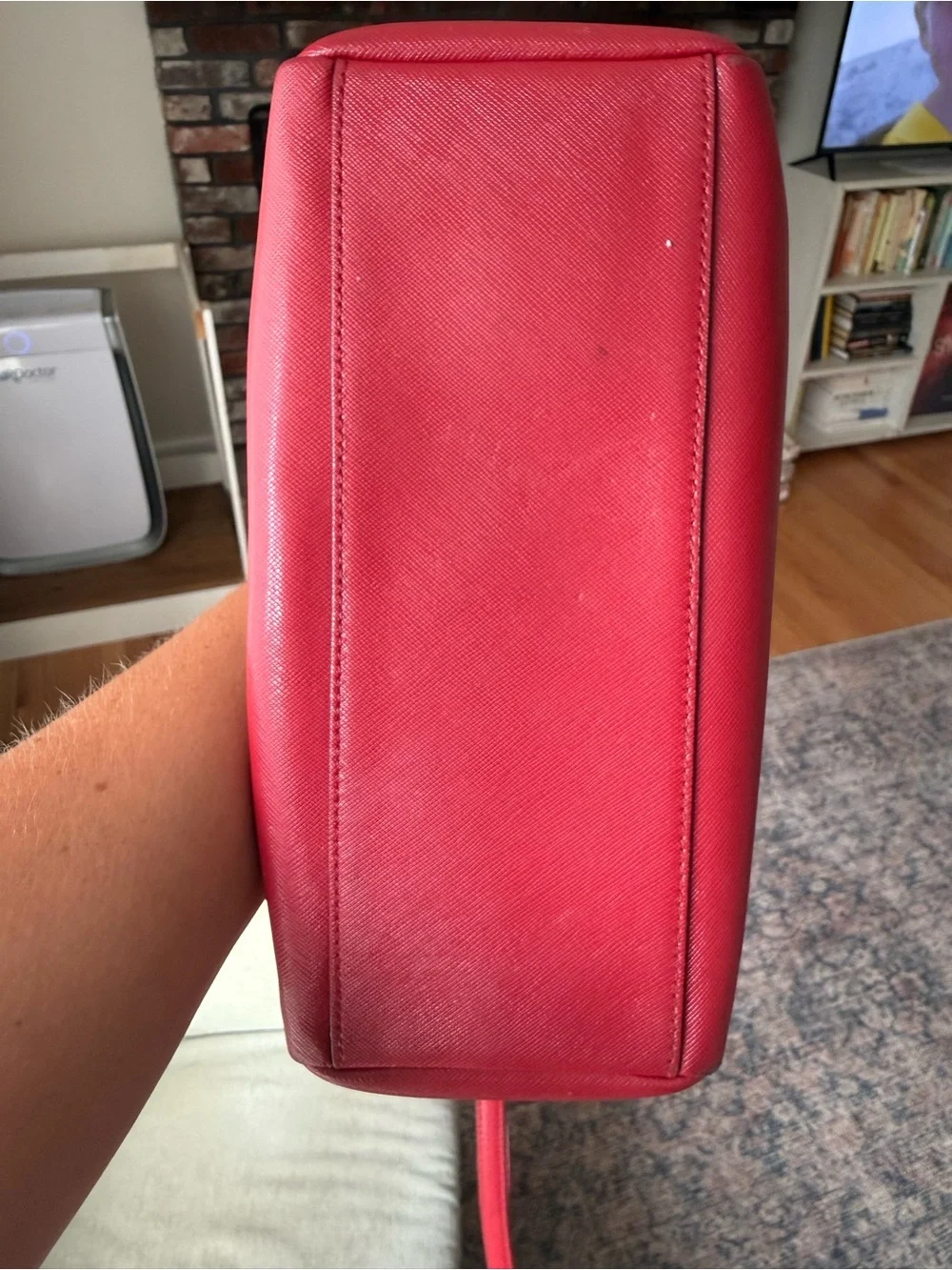 Coach Red Pebble Leather Satchel with Silver Hardware